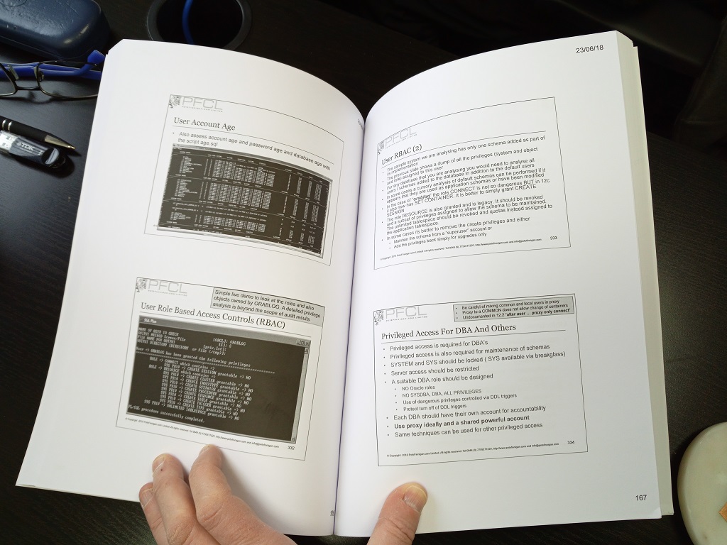 Printed manuals for How to Perform a Security Audit of an Oracle Database class July 2018