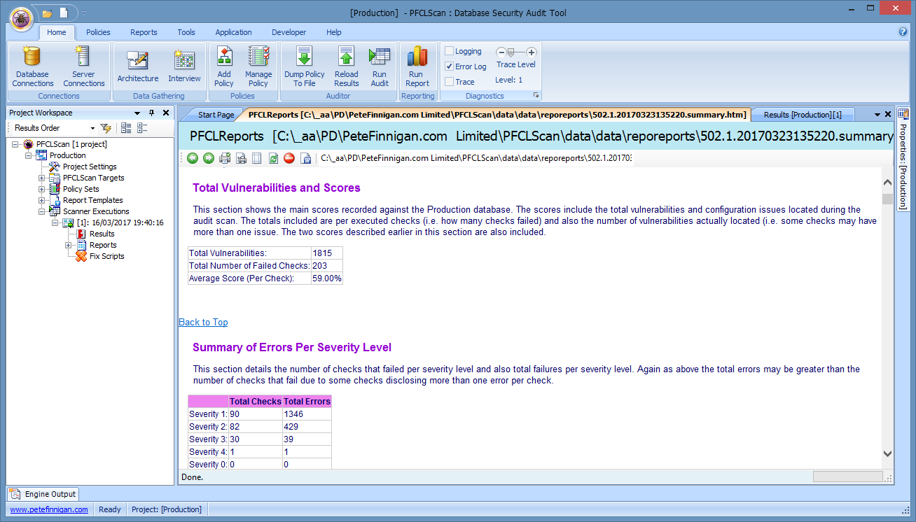 PFCLScan Report Showing Percentage Secure