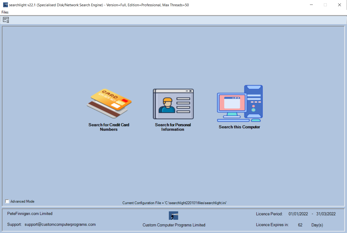 Searchlight main interface