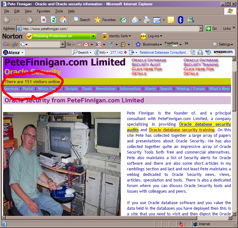 Number of visitors on-line at PeteFinnigan.com