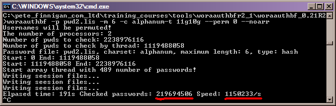 Running Woraauthbf Version 0.21