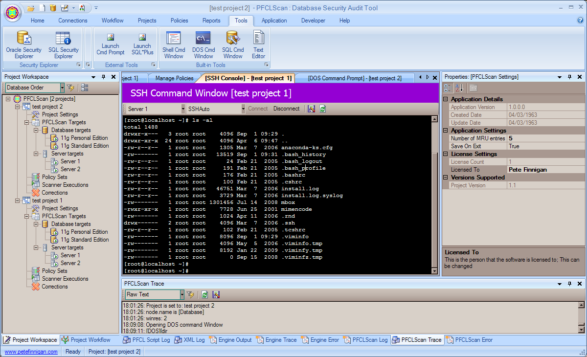 PFCLScan SSH command shell screen