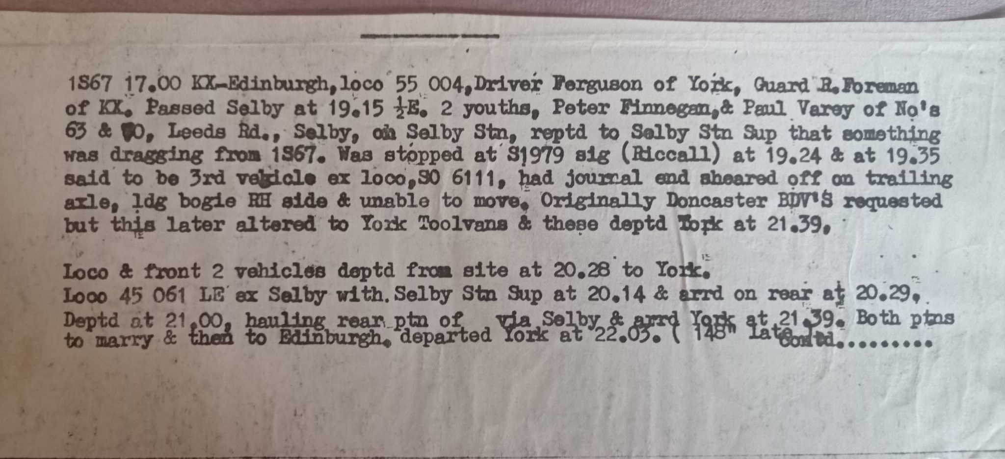 British Rail report of the train we stopped