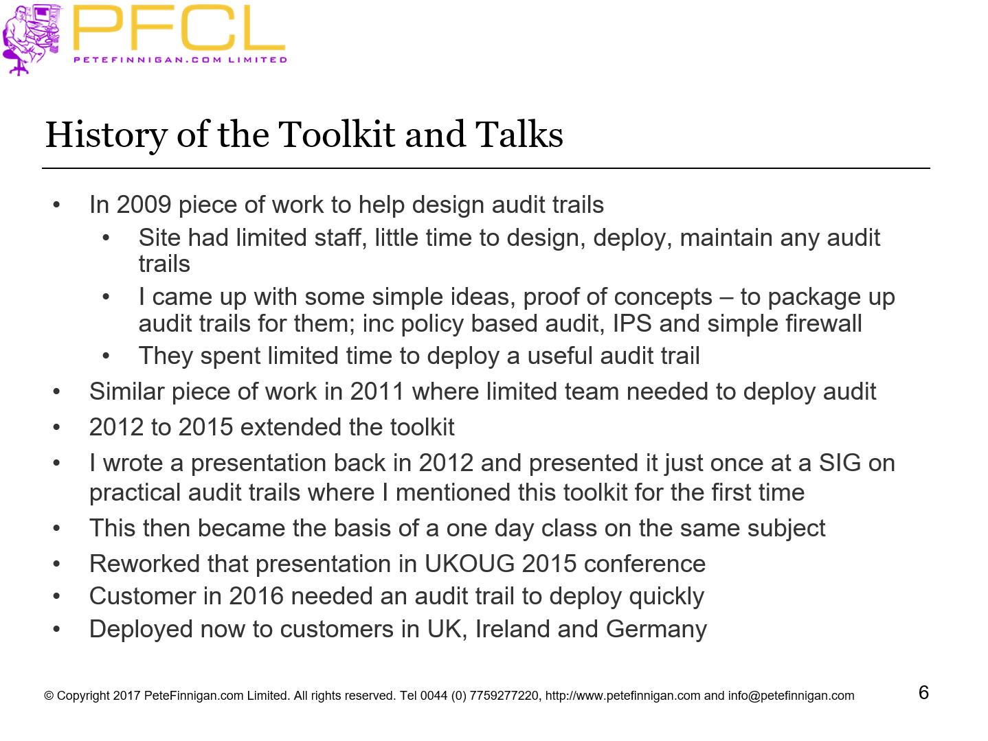 History of the Toolkit and Talks