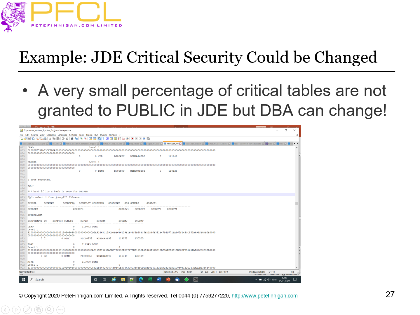 Example: JDE Critical Security Could be Changed