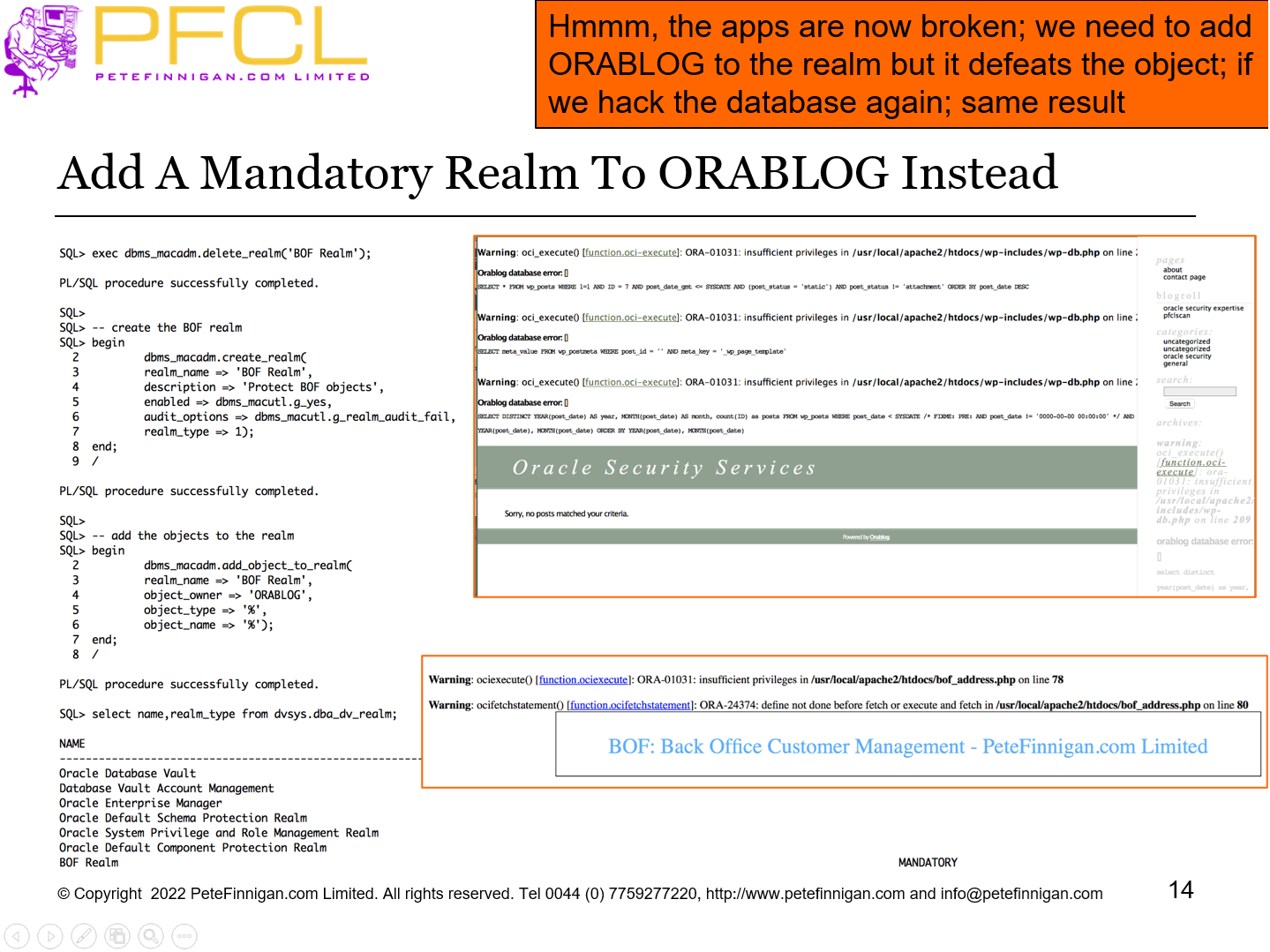 Add A Mandatory Realm To ORABLOG Instead