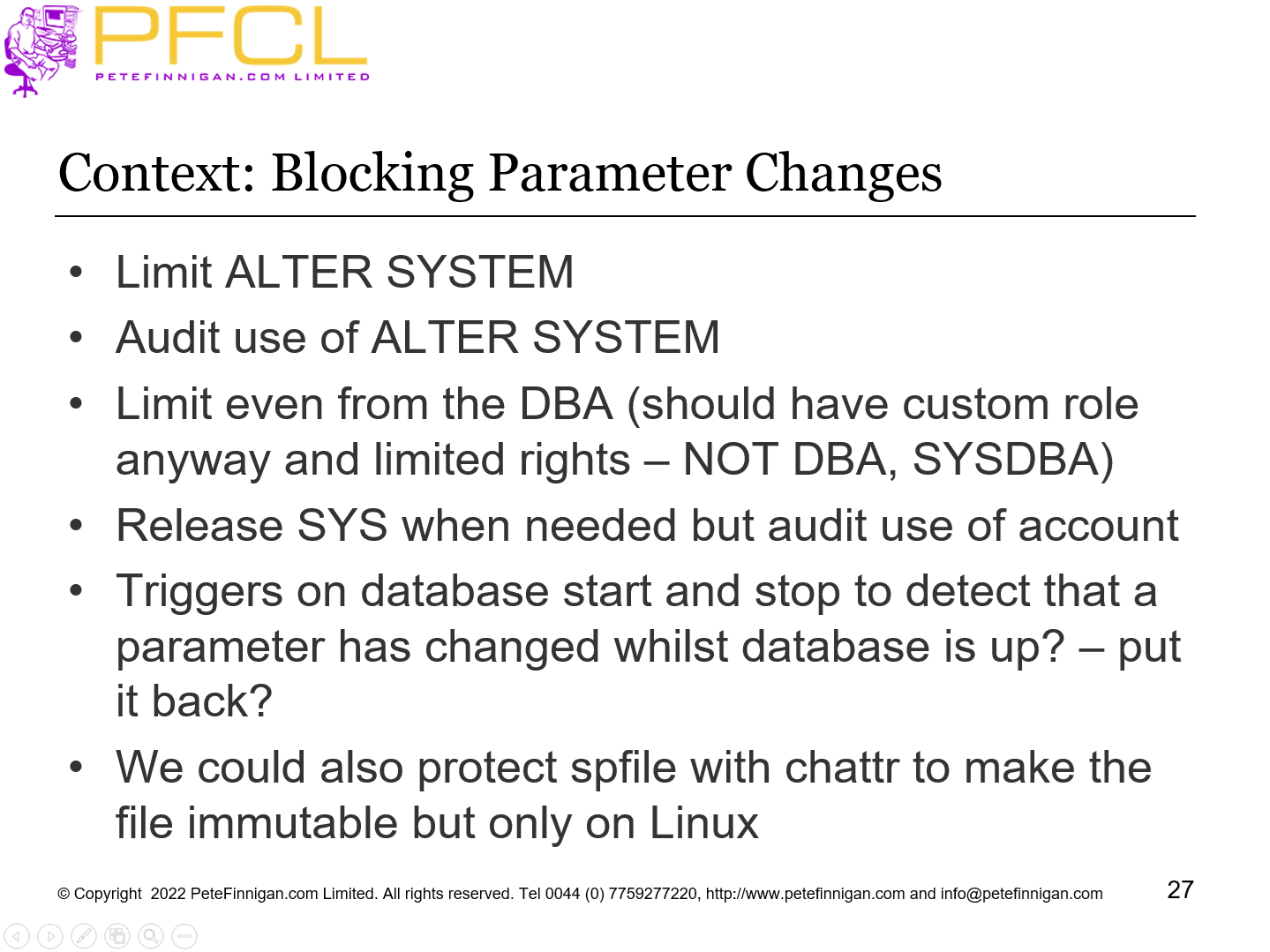 Context: Blocking Parameter Changes