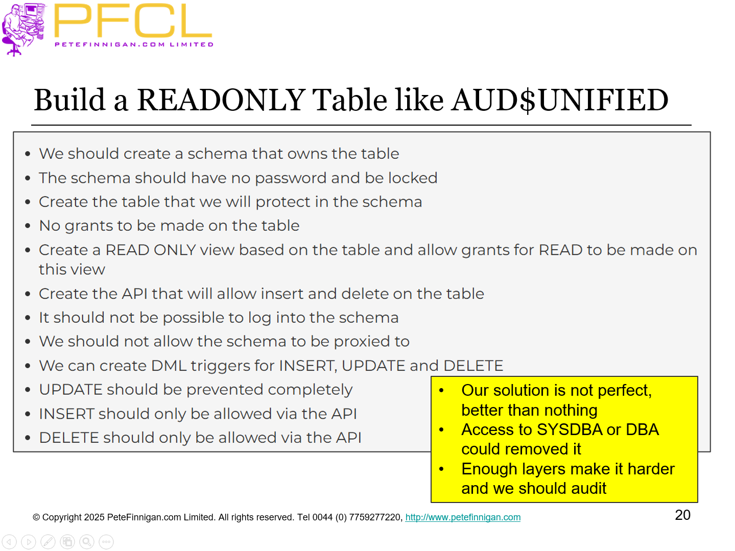 Build a READONLY Table like AUD$UNIFIED