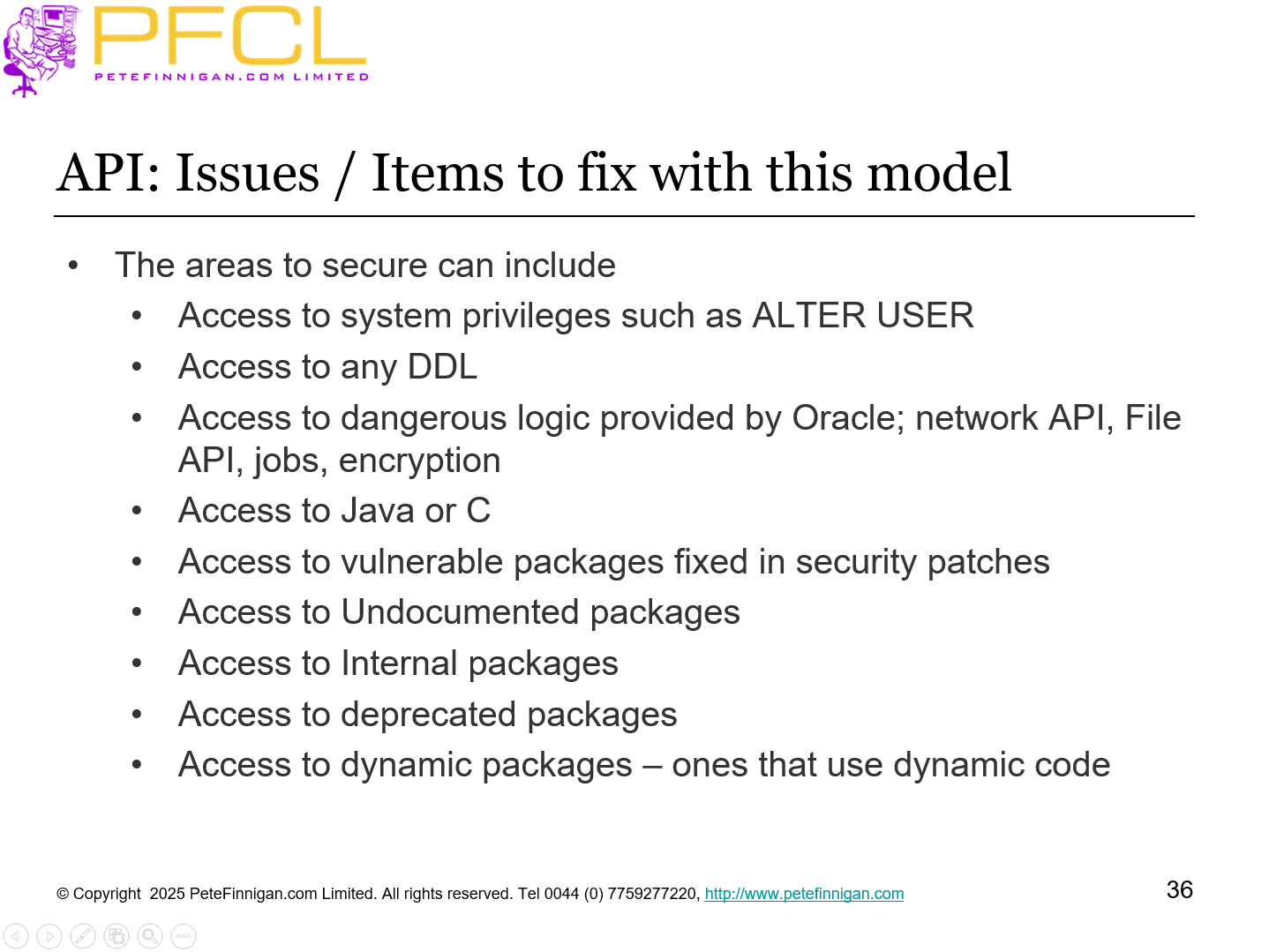 API: Issues / Items to fix with this model