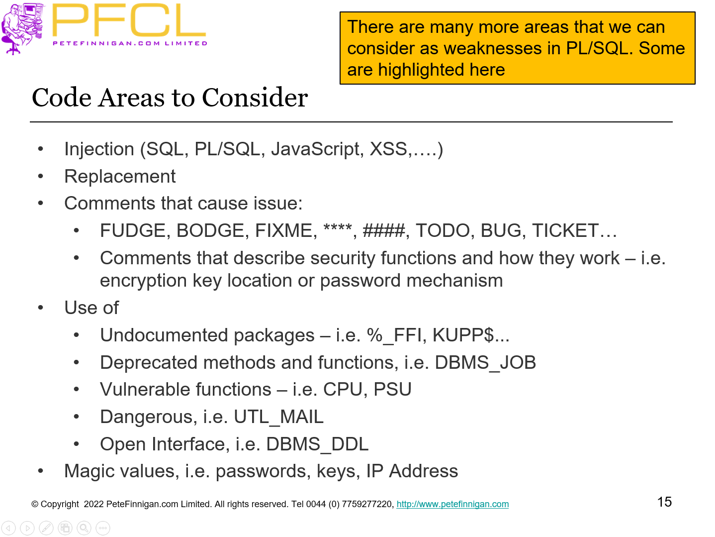 Code Areas to Consider