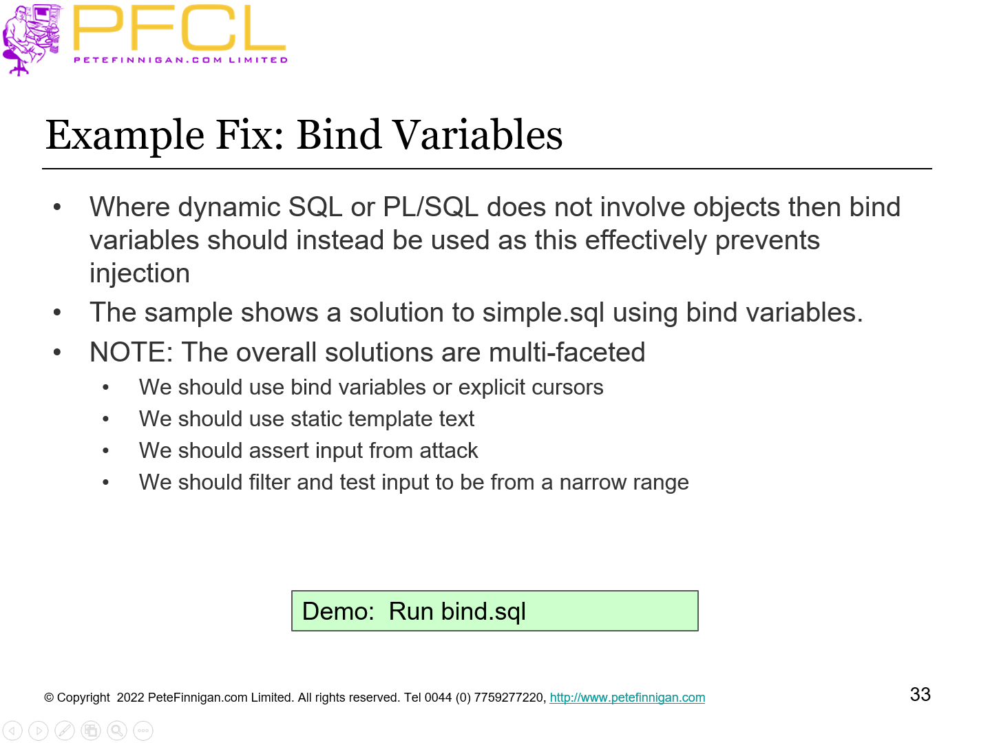 Example Fix: Bind Variables