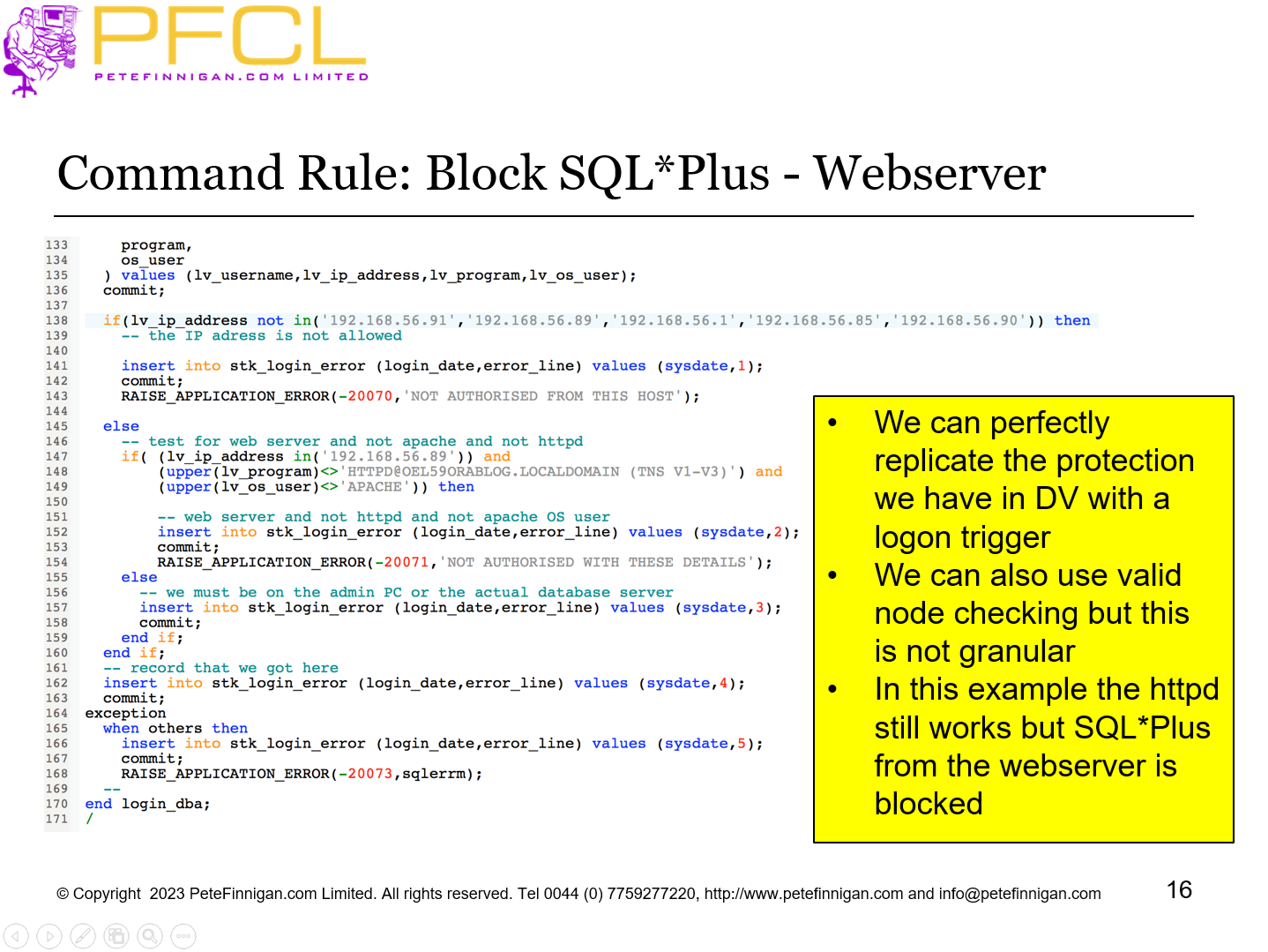 Command Rule: Block SQL*Plus - Webserver