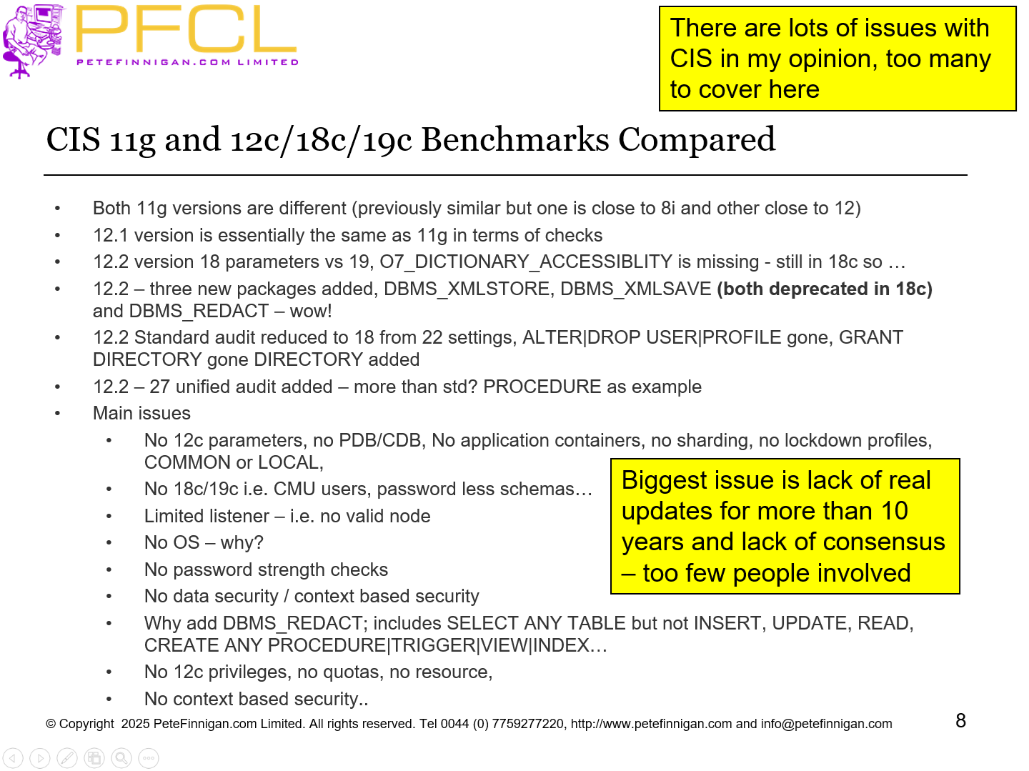 CIS 11g and 12c/18c/19c Benchmarks Compared