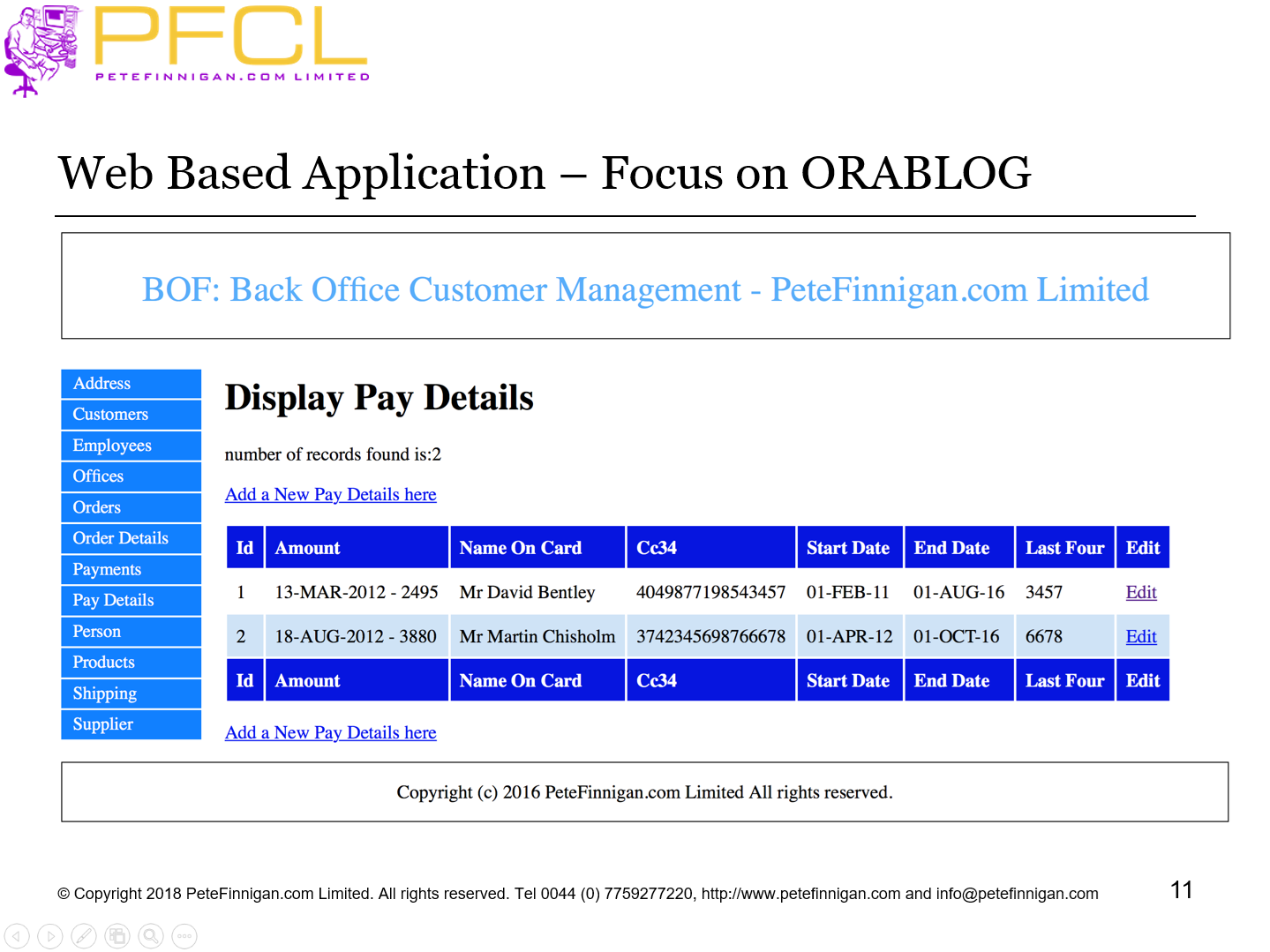 Web Based Application – Focus on ORABLOG